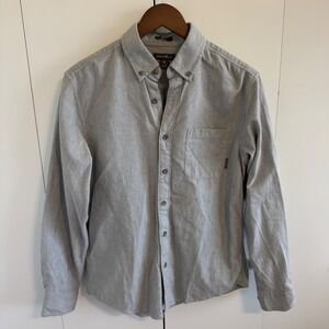 Eddie Bauer Mens Medium Grey Flannel Button Down Shirt Classic Fit Long Sleeve